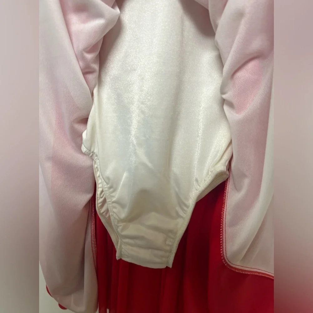 COSTUME - DANCE CURTAIN CALL  Red velvet top w/pearls and sequins.   Size 4 ***
